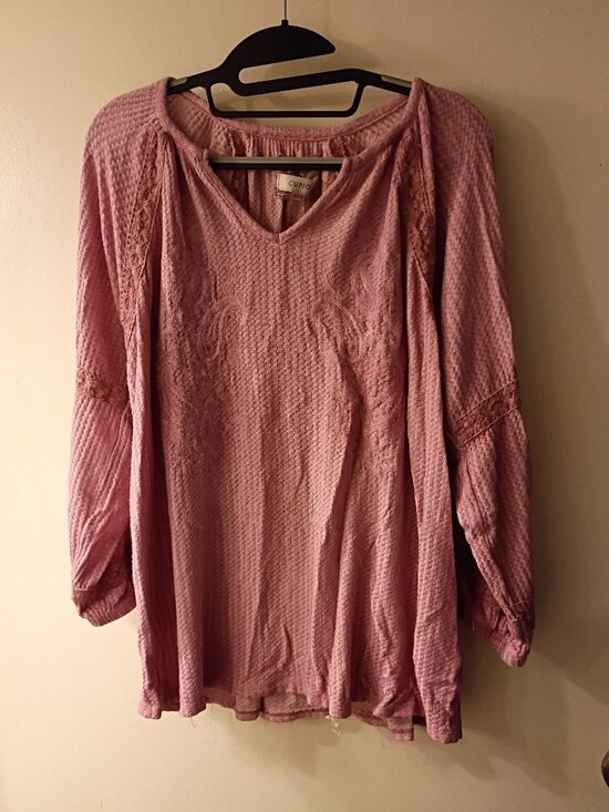 Tops - Cupio Women's Pink Waffle Knit Long Sleeve Tunic Top Size M